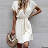 Solid Color Casual Loose Short Dresses for Women Fashion Summer Women's A-Line Midi Dress Elegant Vintage Female Dresses