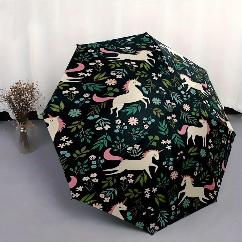1pc Unicorn Floral Automatic Open/Close Umbrella Sturdy Iron Frame, Compact Travel Umbrella - Perfect Gift for Women, Men, Birthdays 29028