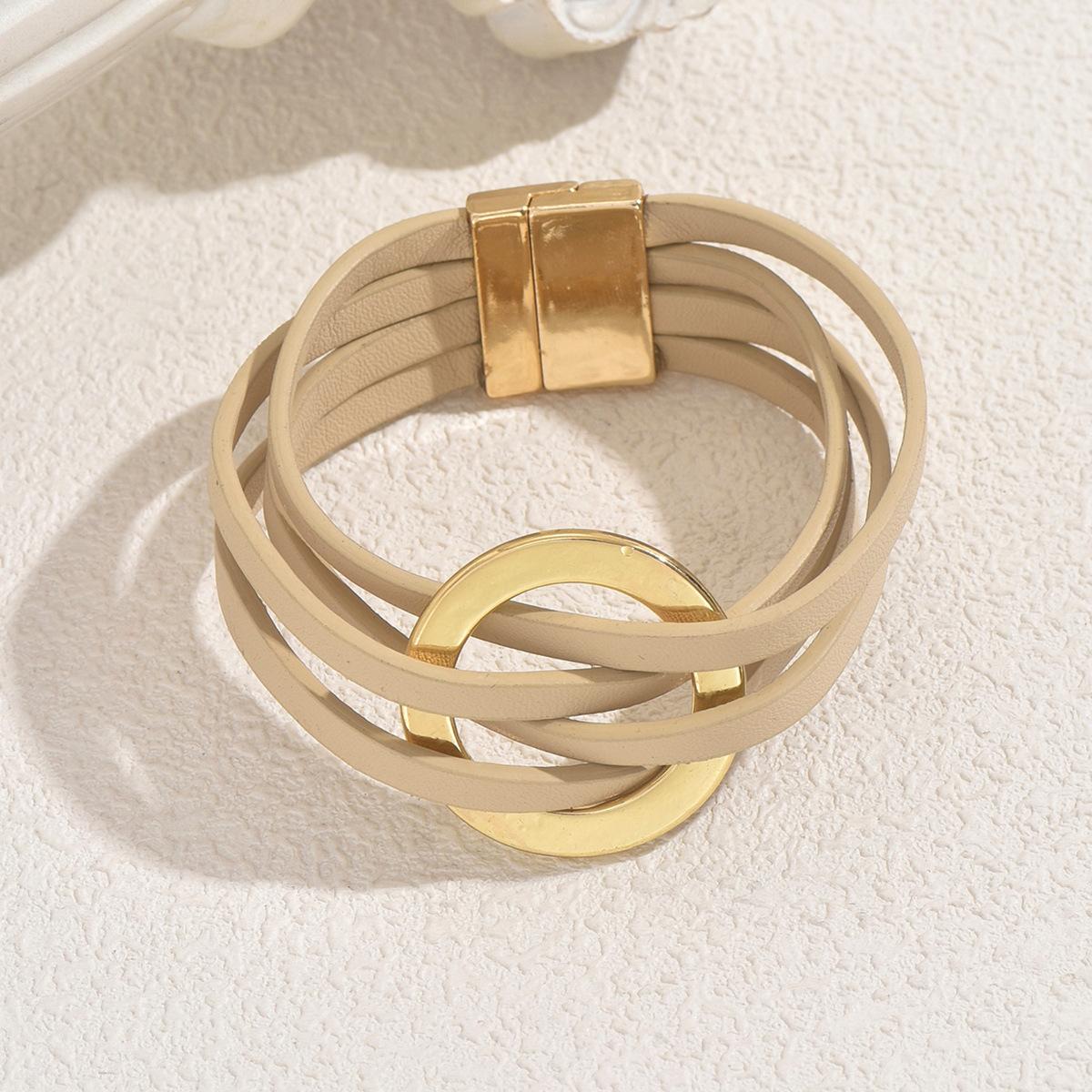 

Женский браслет Геометрический круглый дизайн Кожаный браслет с крестом Универсальное ощущение высокого класса Ювелирные изделия ASL96029-2.