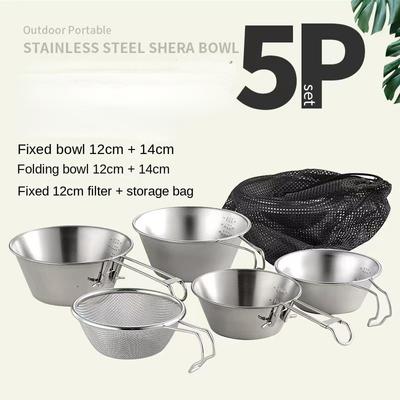 304 Stainless Steel Foldable Storage Snow Bowl for Picnics, Barbecue, Portable Camping, Hanging Outdoor Camping Foldable Bowl