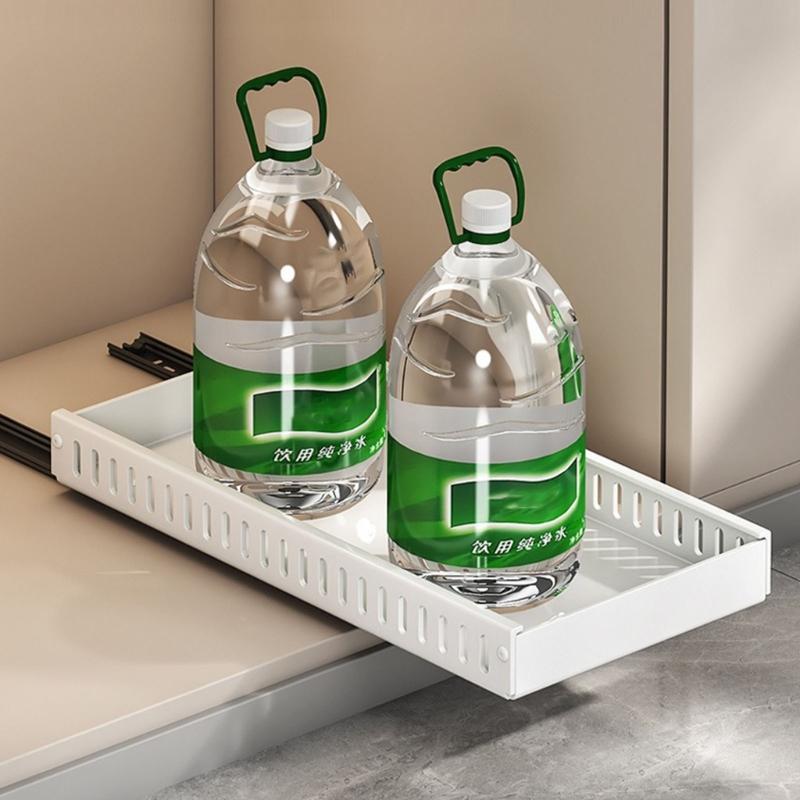 Adjustable Kitchen Cabinet Storage Rack With Slide Out Shelves For Cookware Dishes Spices Metal Construction Tray