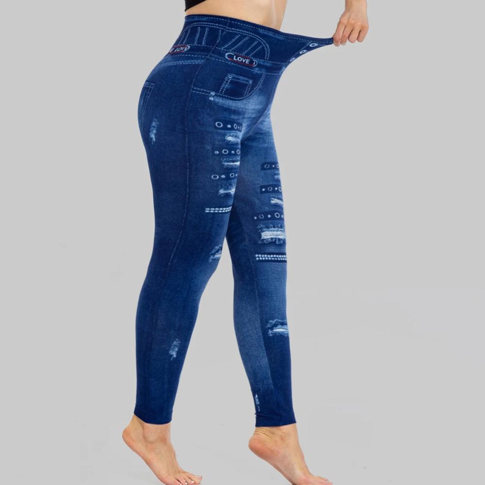 Plus Size High Waist Ripped Skinny Pants Women Spring Casual Print Elastic Waist Skinny Yoga Leggings Sporty Bottoms