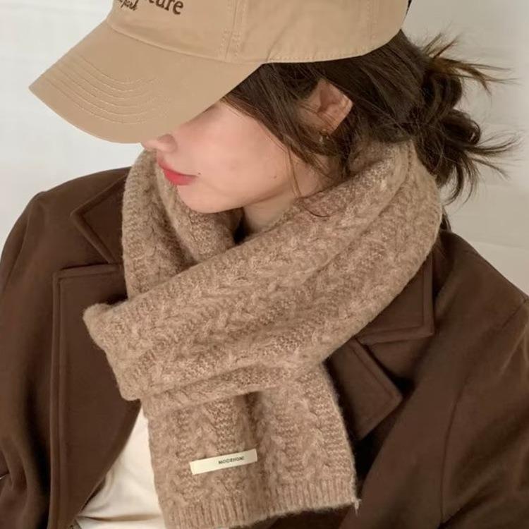 Retro Twist Long Label Knitted Wool Scarf for Women Autumn and Winter Korean Style Versatile Warm and Thickened Student Scarf Couple Style