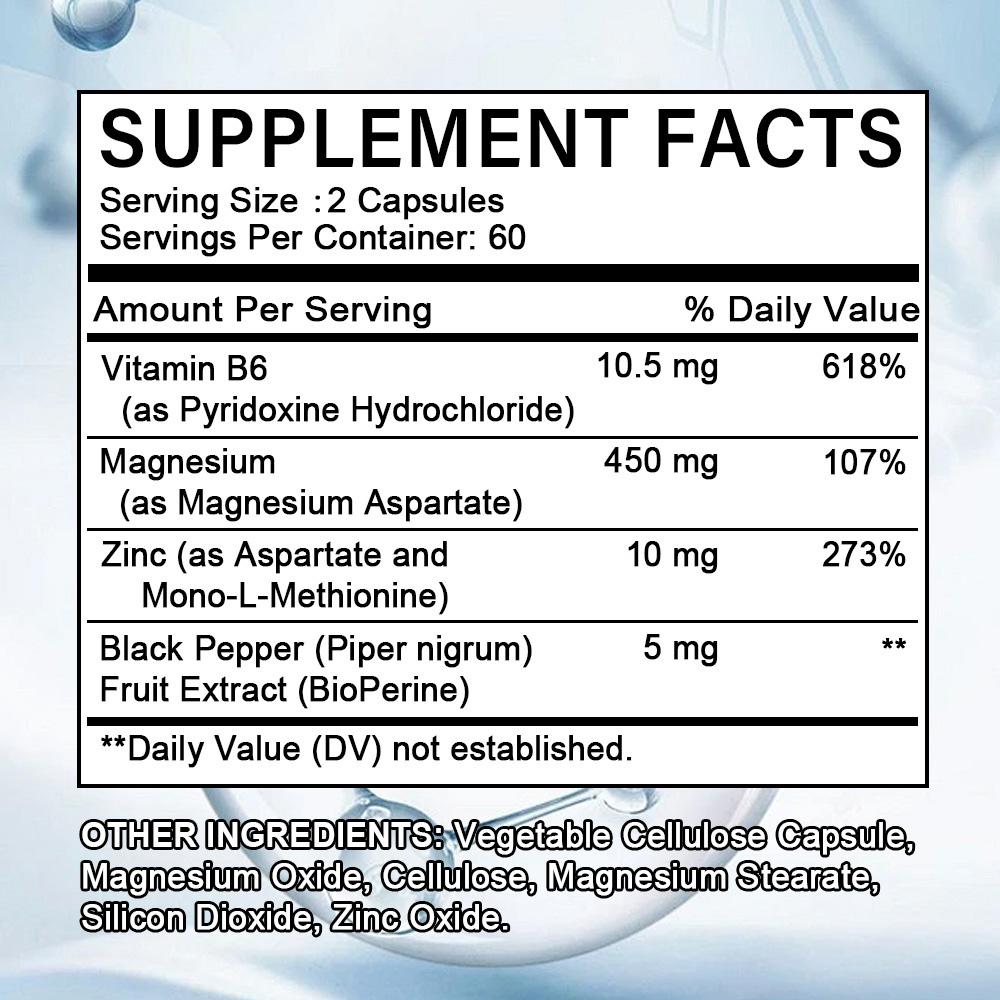 Magnesium + Zinc + Vitamin B6 capsules help boost energy and immunity 120 Capsules