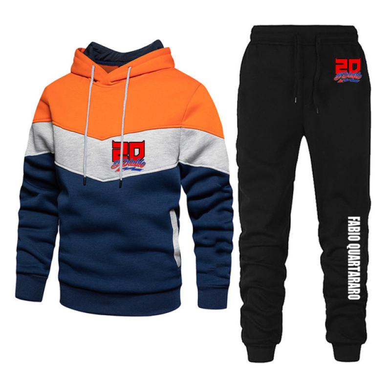 Men FABIO QUARTARARO WITH SIGNATURE Tracksuits Two Piece Set New Three Color Patchwork Hoodie Pant Fshion Casual Sportswear