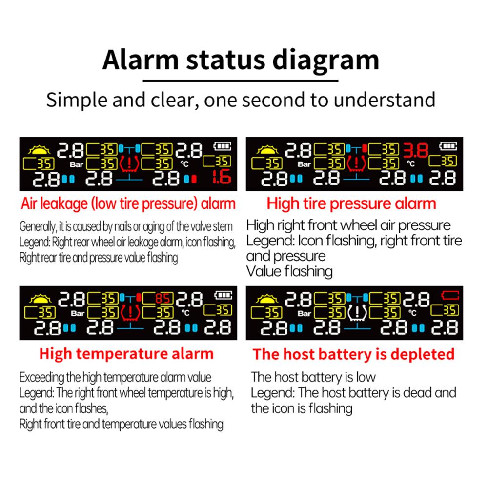 Kebidumei 6-Wheel Truck TPMS T12 Car Tire Pressure Monitoring Solar Tyre Temperature Air Leakage Alarm for Trucks/RVS/Pickup