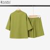 ZANZEA Bluză și pantaloni scurți pentru femei cu mâneci scurte Seturi de costume din două piese de vară