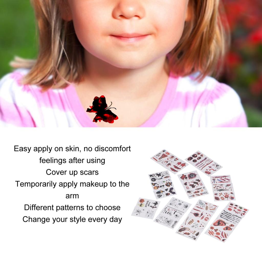 28pcs Halloween Tattoo Stickers Scar Pumpkin Pattern Waterproof Fake Tattoo Stickers
