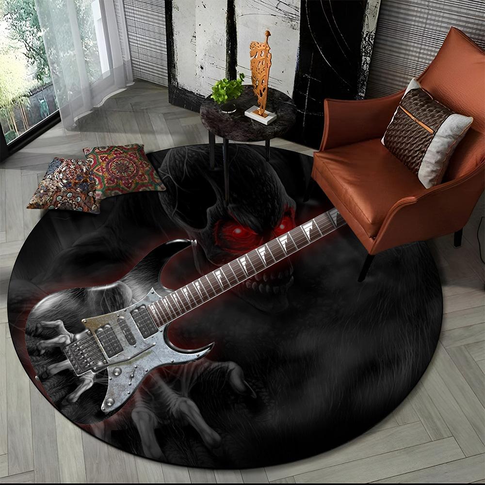 Elektrische Gitarre Klassische Gitarre Runder Teppich für Wohnzimmer Schlafzimmer Kinderzimmer Dekoration, Haustierbereich Teppich Rutschfeste Bodenmatte