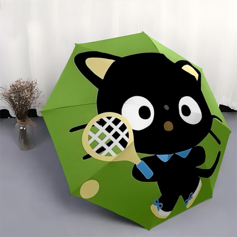 1pc Chococat Tennis Racket with Blue Bowtie Automatic Opening Folding Umbrella - Perfect for Fans, Travelers, Everyday Use, and Festive Gifts!Z044