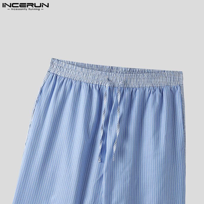 INCERUN Menn Elastisk midje Snøring Stripete bukser Rutet rutete Patchwork Homewear Bukser