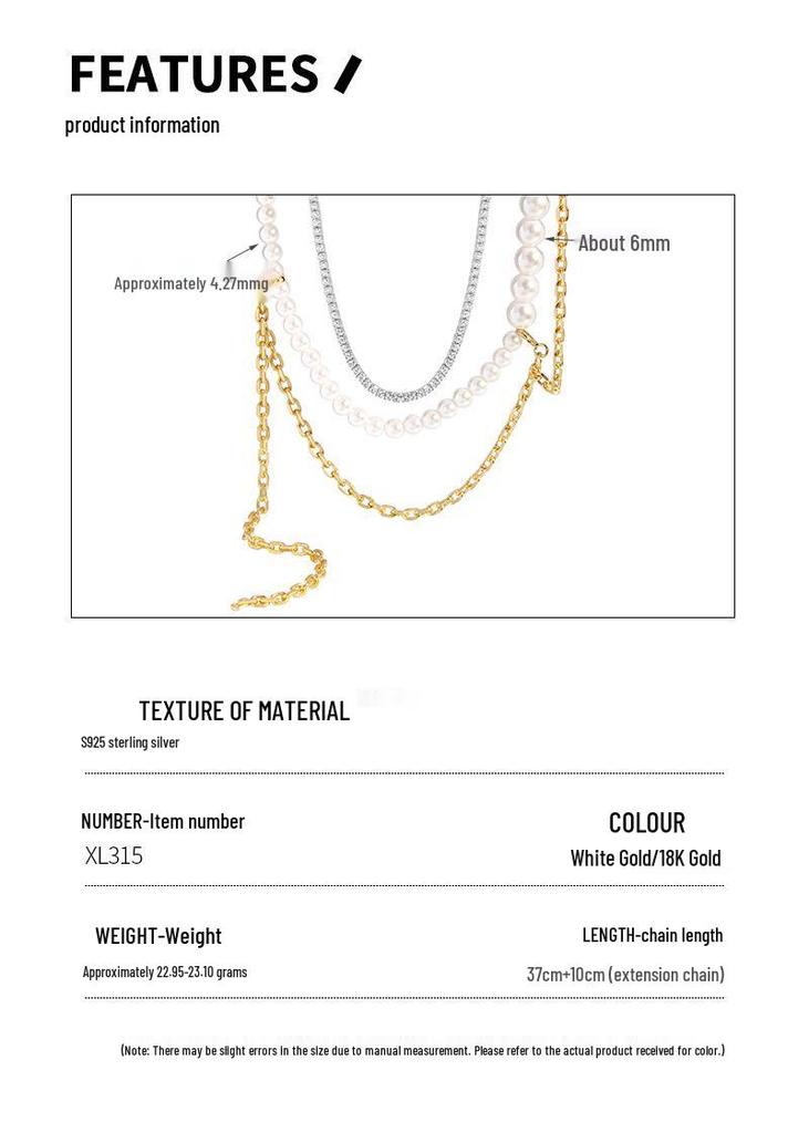 Korean INS Luxury Design Pearl Necklace: Versatile Sterling Silver S925 DIY Clavicle Chain for Women