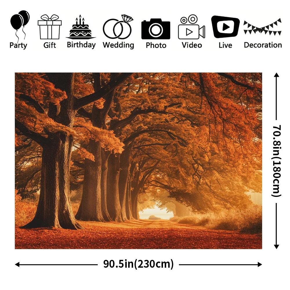 Multi-functional Autumn Thanksgiving Background Cloth - Leaf and Mountain Path Design, Polyester materialXY