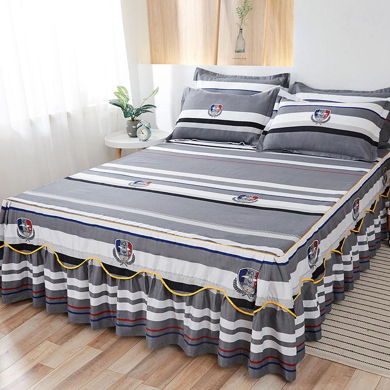 Floral Bedspread Brushed Sanding Bed Skirt King Queen Size Soft Comfortable Double Layer Bed Cover for Cozy Sleep