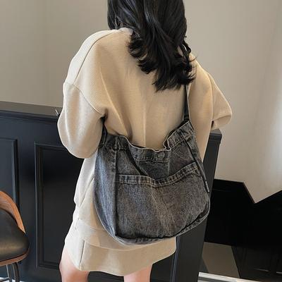 Retro Washed Denim Bag Women's Bag Large-capacity Messenger Bag Korean Version Fashionable Broadband Shoulder Bucket Bag