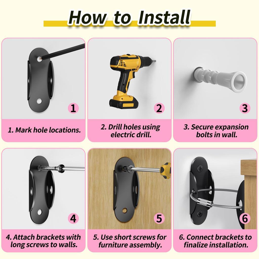 Adjustable Furniture Anti Tip Straps Wall Mounted Furniture Safety Straps Strong Heavy Duty Furniture Anti Tip Straps