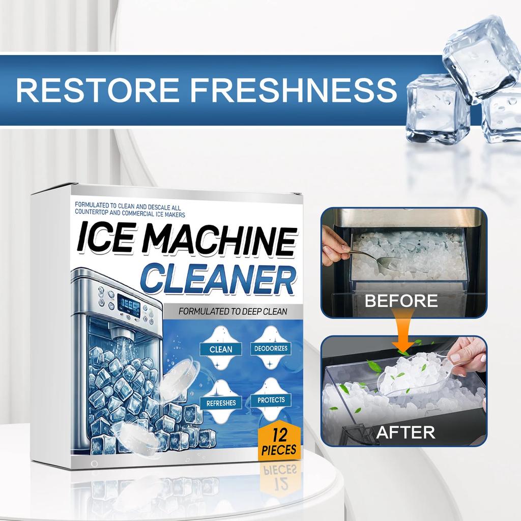 12-24 Piezas Limpiador Descalcificador para Máquina de Hielo Pastillas Efervescentes de Limpieza Para Descalcificar Desodorizar Prolongar la Vida Útil de la Máquina de Hielo