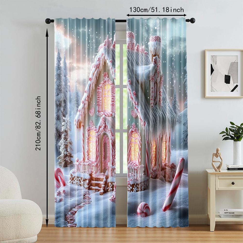 Set Of 2 Versatile Polyester Transparent Curtains Home Decoration Pink Gingerbread House Use Bedrooms Living Rooms Made Great Room Window Treatment