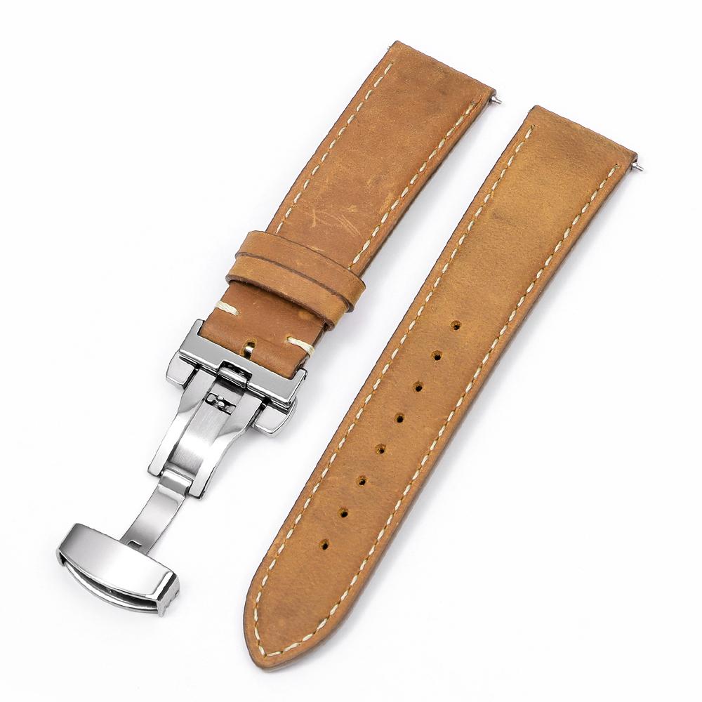 Cowhide Leather Watch Strap Butterfly Clasp Quick Release Bracelet 14/16mm 18mm 20mm 22mm 24mm for Samsung Galaxy Watch 7/6/5/4