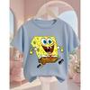 Summer Cute SpongeBob SquarePants Cartoon T Shirt 3-14Y Boys Girls Kawaii Fashion Street Hot Casual Crew Neck Kids