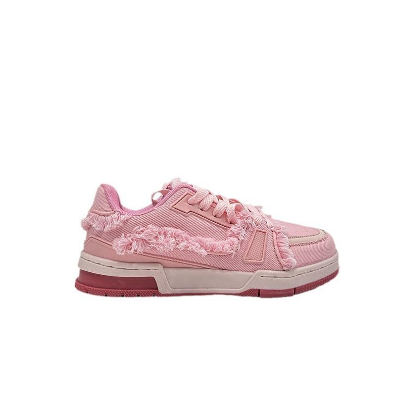 Fashion 2024 New Spring and Autumn Pink Denim Fringed Retro Bread Shoes for Women Couples Niche Sports Casual Shoes for Men