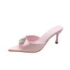 Summer new pointed open-toed rhinestone high-heeled sandals stiletto one pedal color high-heeled shoes half-drag women
