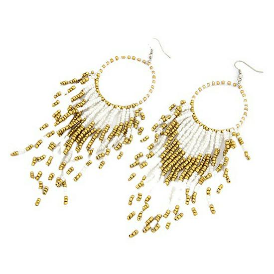 Bohemian Tassel Pendant Earrings with Rice Beads