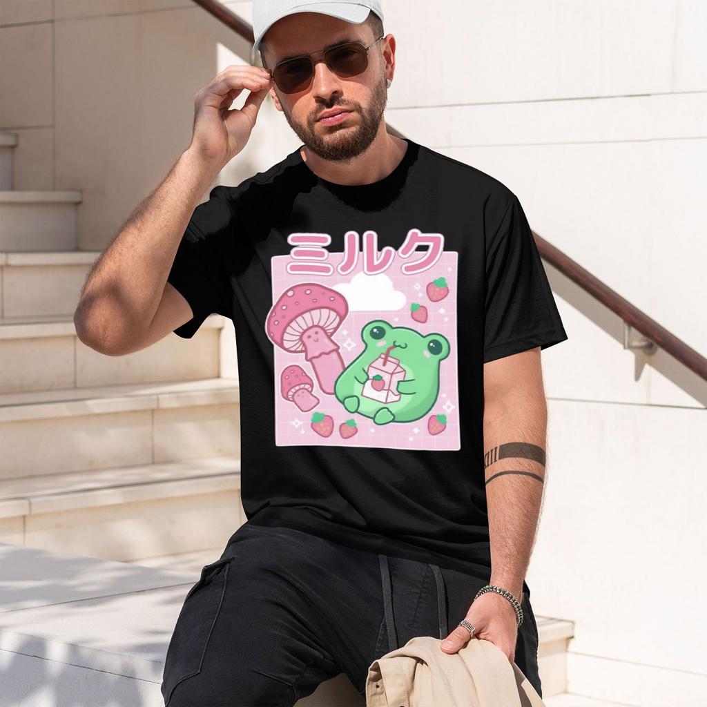 2026 New Model Strawberry Drink Mushroom T Shirt Fresh Green Style Tops Loose100 Cotton Summer Harajuku Casual Daily Short Slee