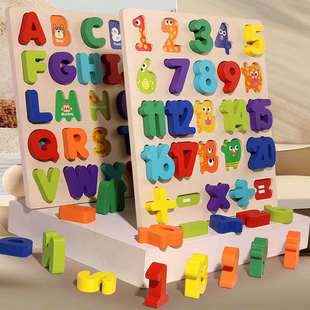 Wooden Puzzles for Toddlers Thickened Montessori Alphabets Number Puzzle Board Educational Matching Game for Children