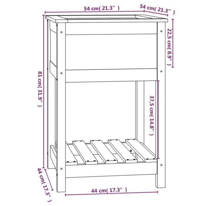 VidaXL Jardinière avec étagère Noir 54x54x81 cm Bois massif de pin 823777