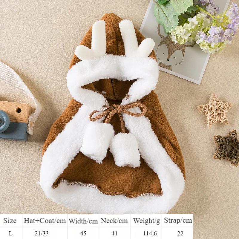 Pets Christmas Costumes Warm Cute Outfits for Pet Red Fluffy Shawls Santa Cosplay Winter Christmas Deer Cloak Simple Dog Clothes