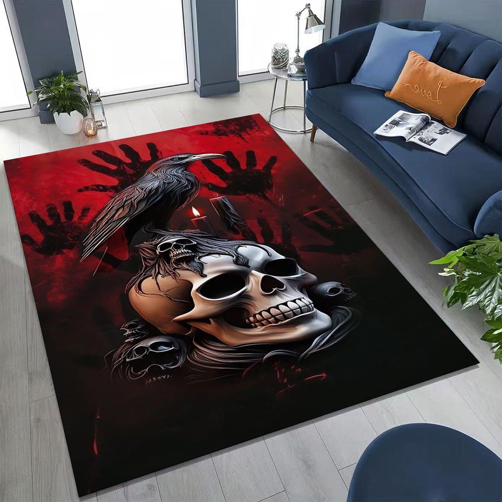 3D Norse Viking Oding Raven Crow Skull Huginn Muninn Rug for Bedroom Living Room Sofa Home Doormat Decor,kids Non-slip Floor Mat