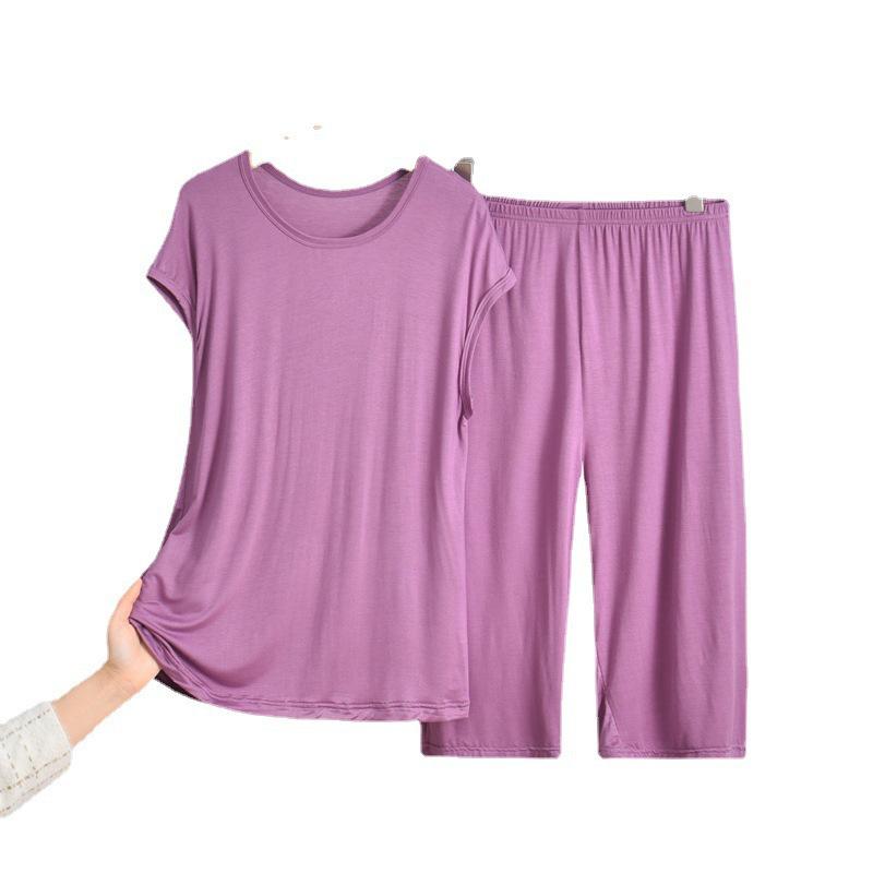 Plus Size Modal Short-Sleeve Pajama Set for Middle-Aged Women - Summer Wear