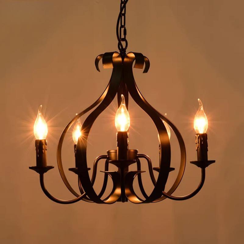 Industrial Retro Five-Head Iron Candle Chandeliers for Living Room, Dining Room  and Bar