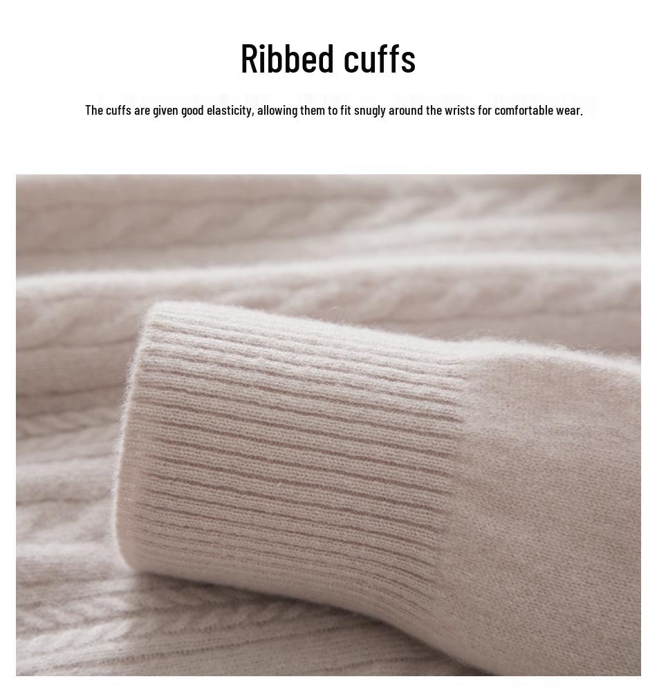 Men's Twisted Wool Sweater, Autumn/Winter, Half-High Neck, Half-Zip, Warm Knit Base Layer