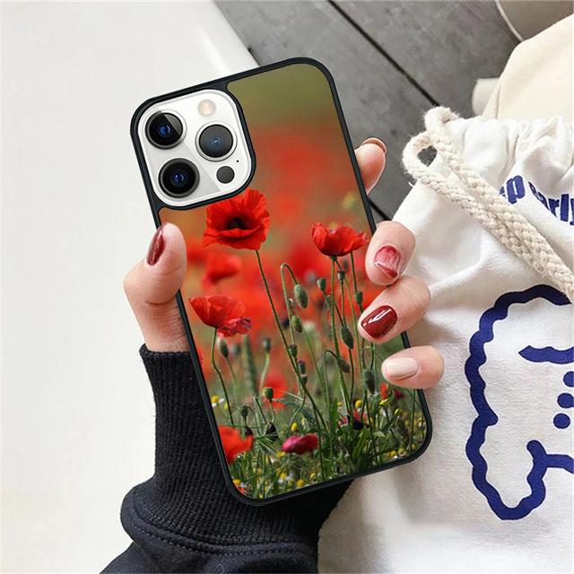 Rote Mohnblume Handyhülle Rückseite für iPhone 17 Air 16 15 14 13 11 12 Pro Max Plus Hülle Coque