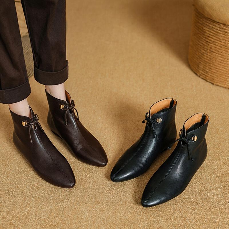 Fashion NEW Autumn Women Boots Genuine Leather Shoes for Women Pointed Toe Low Heel Shoes Elegant Zipper Ankle Boots Soft Modern Boots