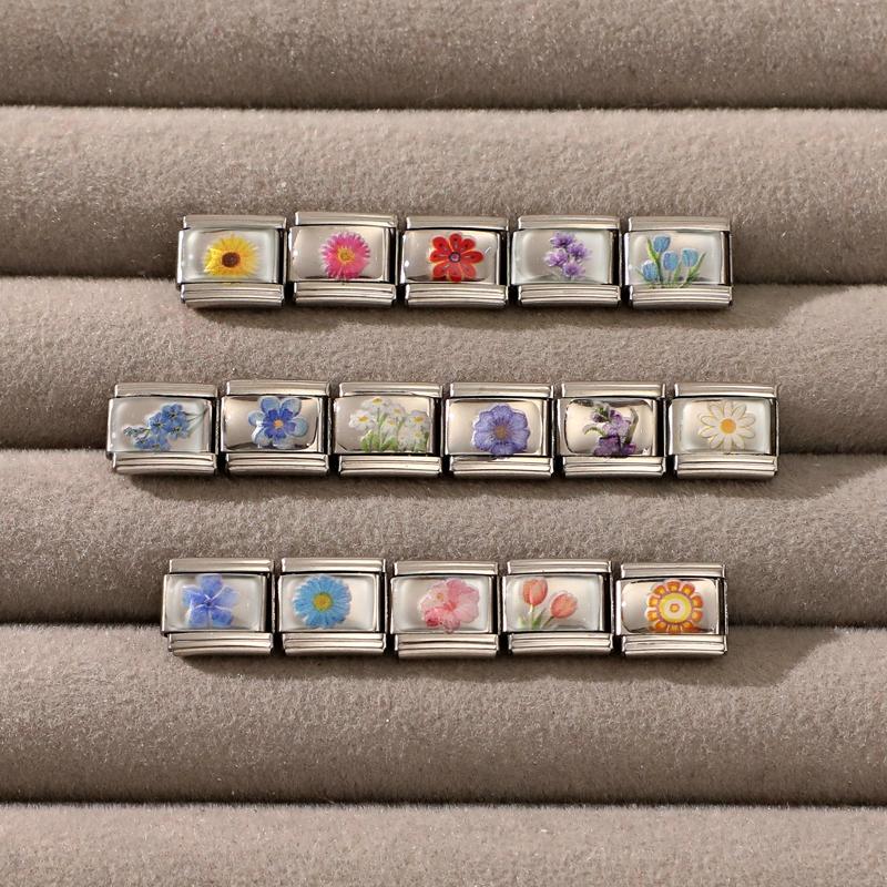 Neuer Y2K Bunter Blumen Früchte Rose Sonnenblume Tulpe Italienischer Charms Glieder Passend für 9MM Edelstahlarmband DIY Schmuckherstellung