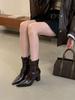 Patent Leather High-heeled Short Boots Women's 2025 Autumn and Winter New Thick Heel Thin Boots Pointed British Style Medium Tube Thin Martin Boots