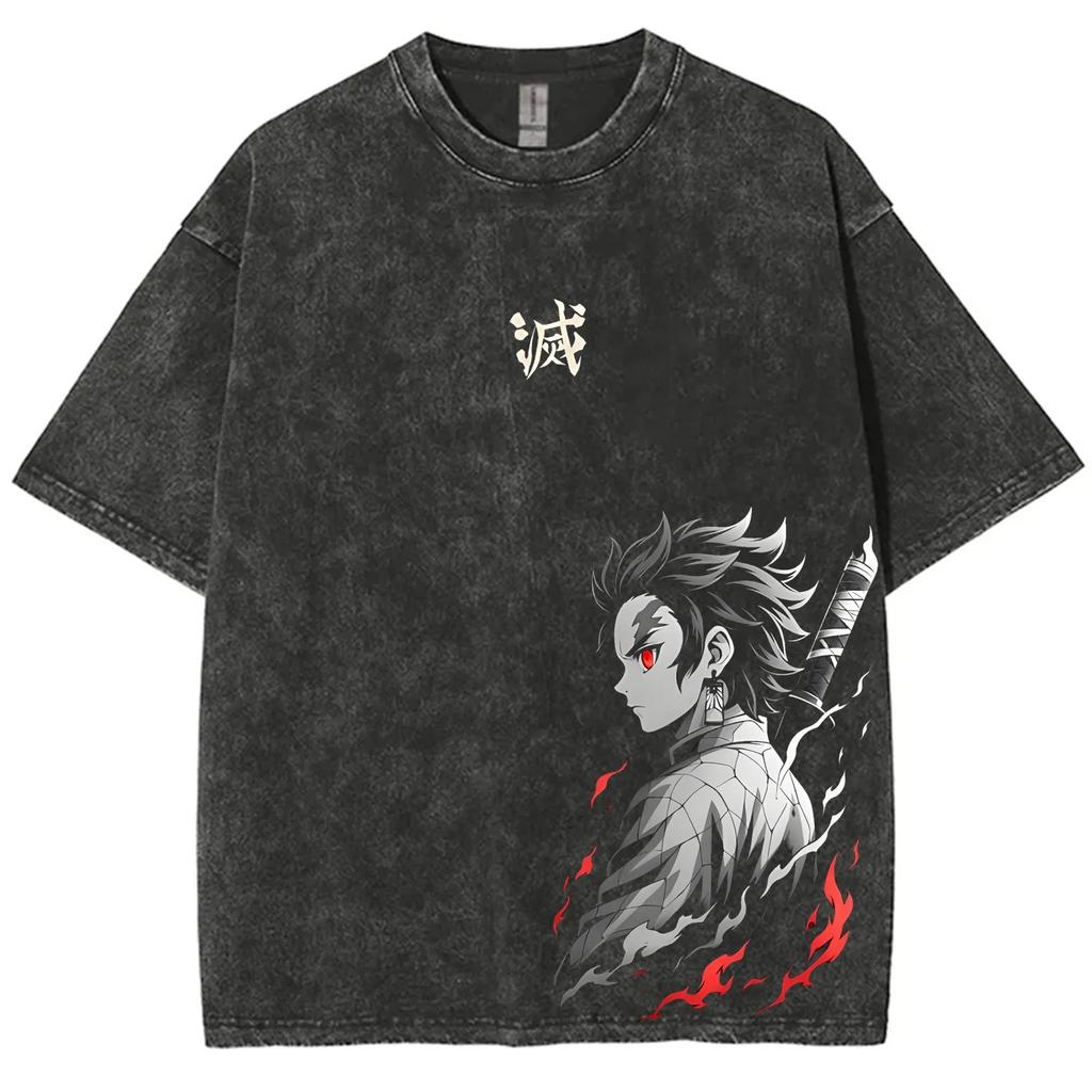 Ghostblade Retro Washed Printed T-shirt Casual Top Y2K Style Clothing Printed Pattern T-shirt