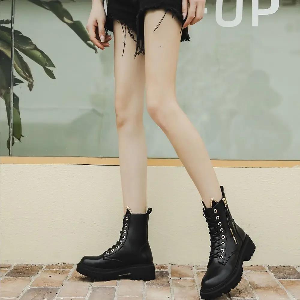 Platform Woman Short Shoes Fashion 2025 Booties Chunky Ankle Boots for Women Biker Chic and Elegant Autumn Designer Luxury Pu 39
