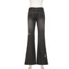 Jeans mit floraler Stickerei Vintage 2000er Low Rise Schlagjeans Damen Retro Y2k Baggy Denimhose High Street Basic Hose