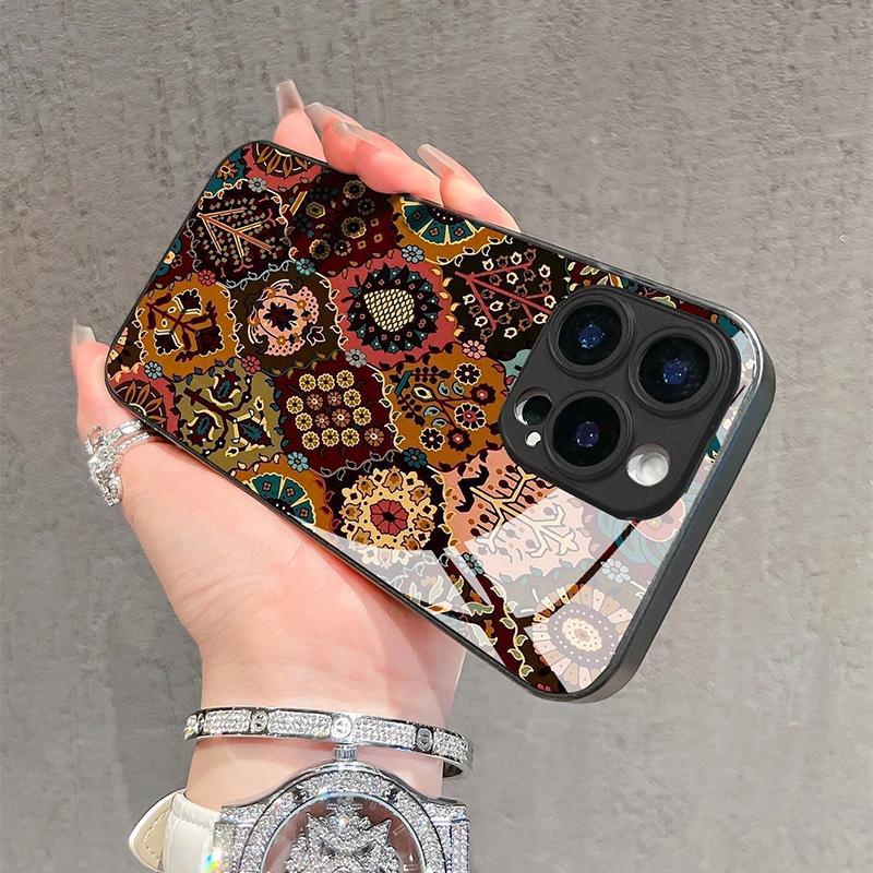 Full-Screen Floral Pattern Tempered Glass Phone Case For iPhone 11 12 13 14 15 16 17 Pro Max 17 Air 16E 7 8 Plus XR XS X Cover