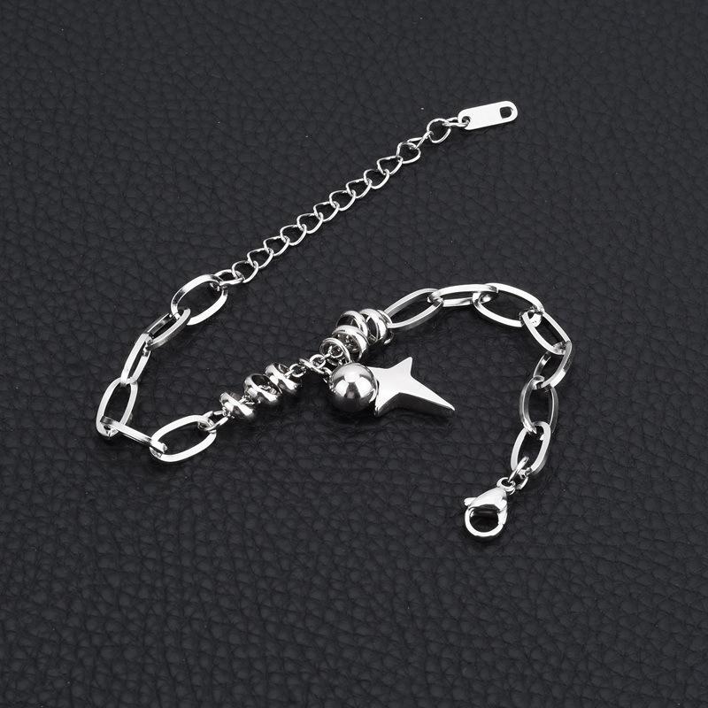 Hip Hop Punk Cross Star Ball Pendant Bracelet Suitable For Men And Women Fashionable Rock Silver Color Personalized Jewelry Gift