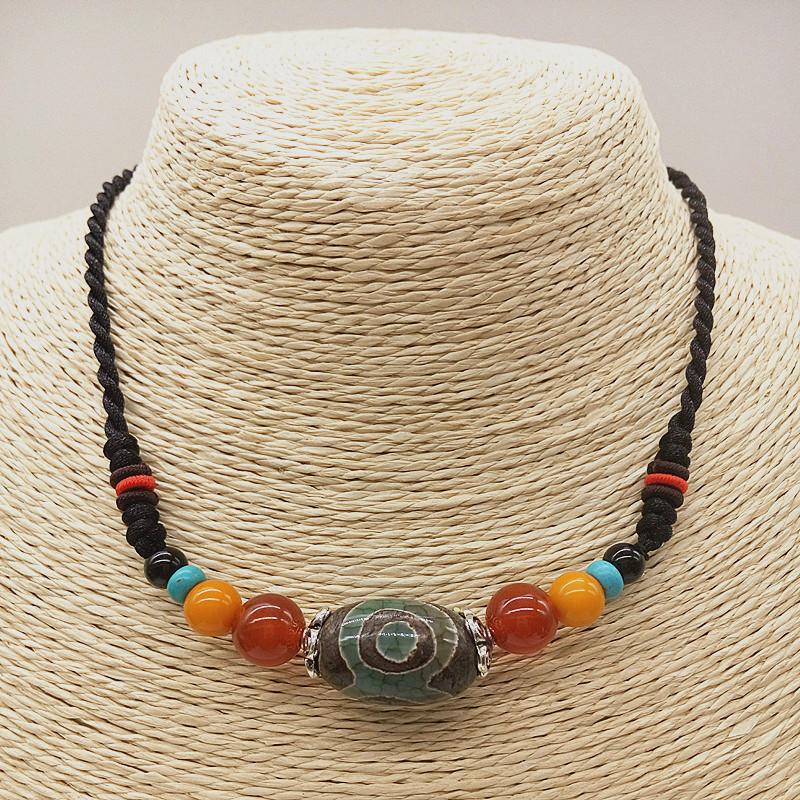 Tibetan Ethnic Three-Eyed Dzi Clavicle Necklace - Unisex Spring/Summer Accessory