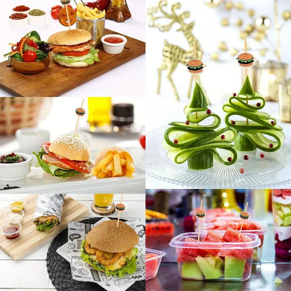 100/200Pcs-Disposable Bamboo Skewer Pearl Cocktail Buffet Food Hamburger Garnish Fruit Forks For Wedding Birthday Party Decor