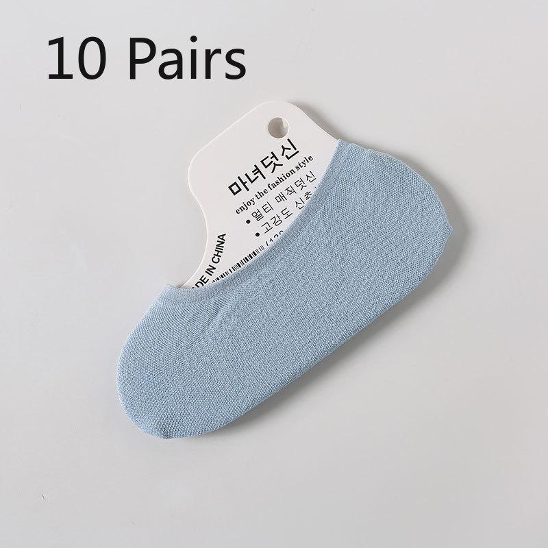 10 Pairs of  Women's Summer Ultra Thin Candy Color Versatile Breathable Silicone Invisible Boat Socks