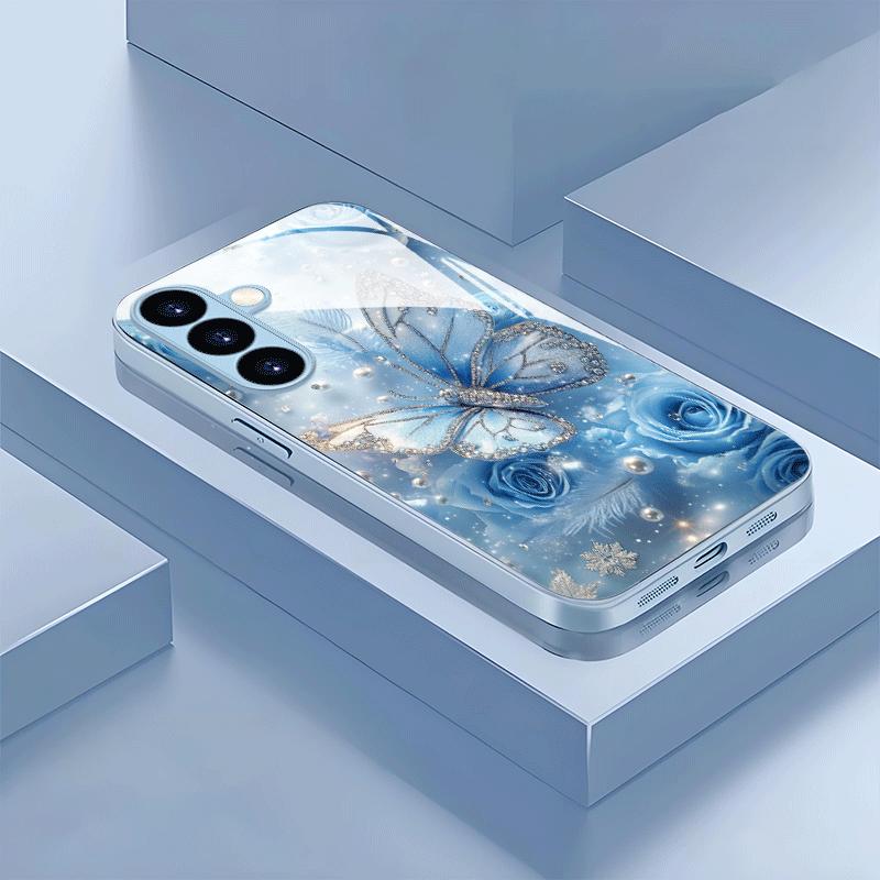 Blue Butterfly Hot-selling Exquisite Beautiful PhoneCase Glass PhoneCase for Samsung Galaxy S26 S25 S24 S23 S22 FE Ultra Plus