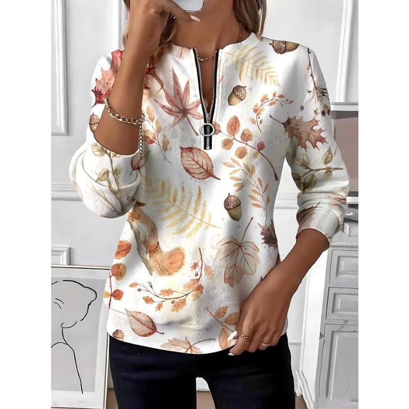 Women's Pullover Sweatshirt Zip Up Sweatshirts Floral Graphic Fashion Casual Long Sleeve Crew Neck Regular Tops Street Dailywear Zipper Print