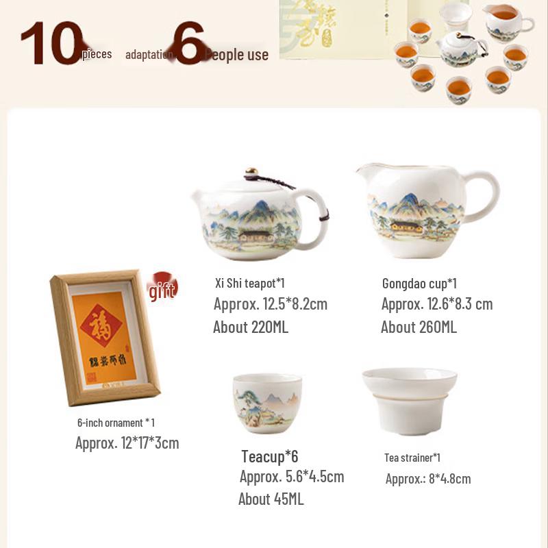 Gold-Inlaid Jade Ink Rhyme Landscape Ceramic Kung Fu Tea Set